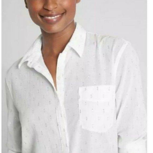 NWOT Gap Boyfriend Popover Lurex Sheer Blouse  Petite - Picture 3 of 8